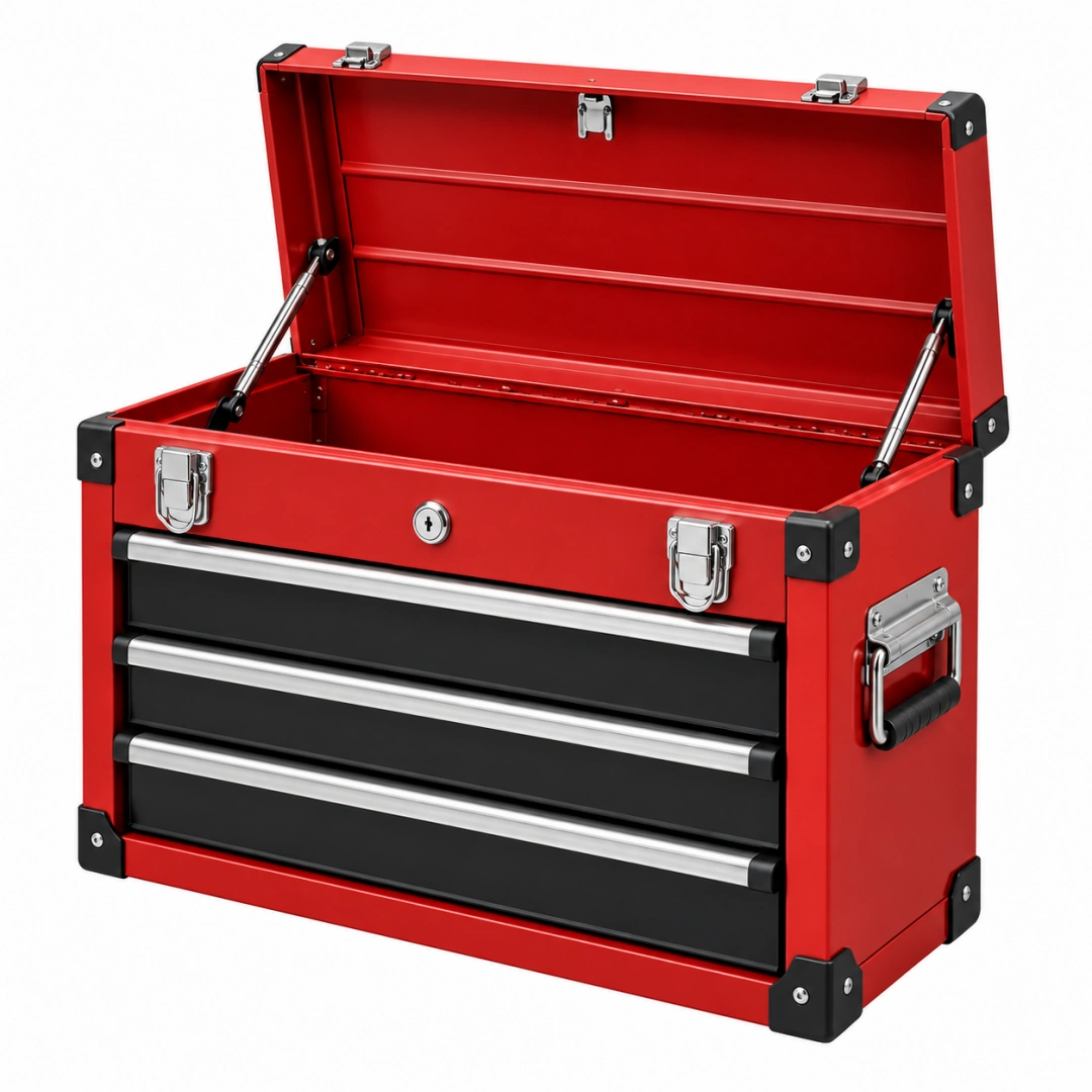 Caja de herramientas 60 x 30 x 35 cm de acero roja con 3 cajones y cierre