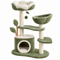Árbol rascador para gatos 60 x 45 x 120 cm de sisal verde y crema con cueva y plataformas