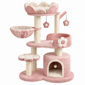 Árbol rascador para gatos 60 x 50 x 150 cm de felpa rosa con postes de sisal y refugio