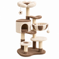 Árbol rascador para gatos 60 x 50 x 145 cm de sisal y felpa crema marrón con cueva y hamaca