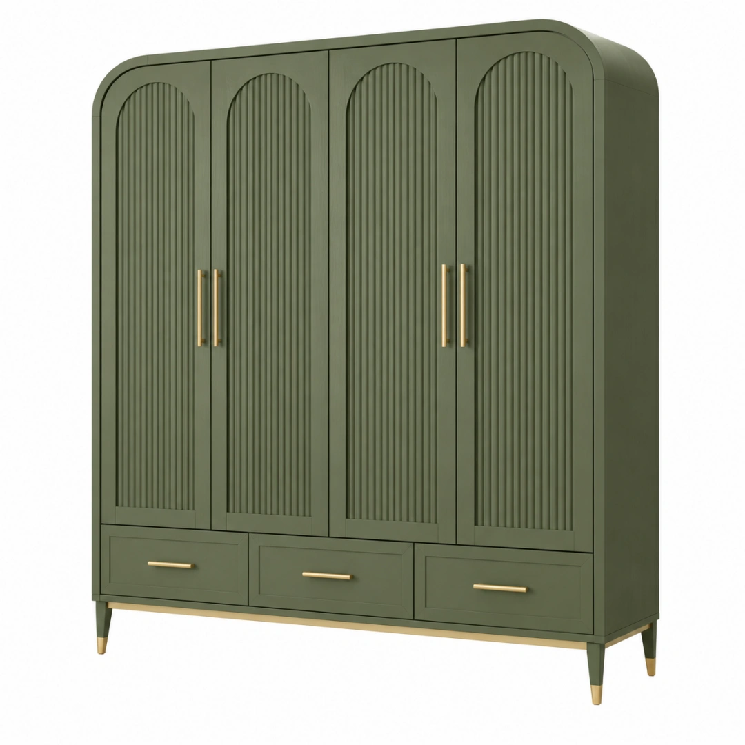 Armario 180 x 55 x 200 cm de madera verde con 4 puertas y 3 cajones estilo moderno