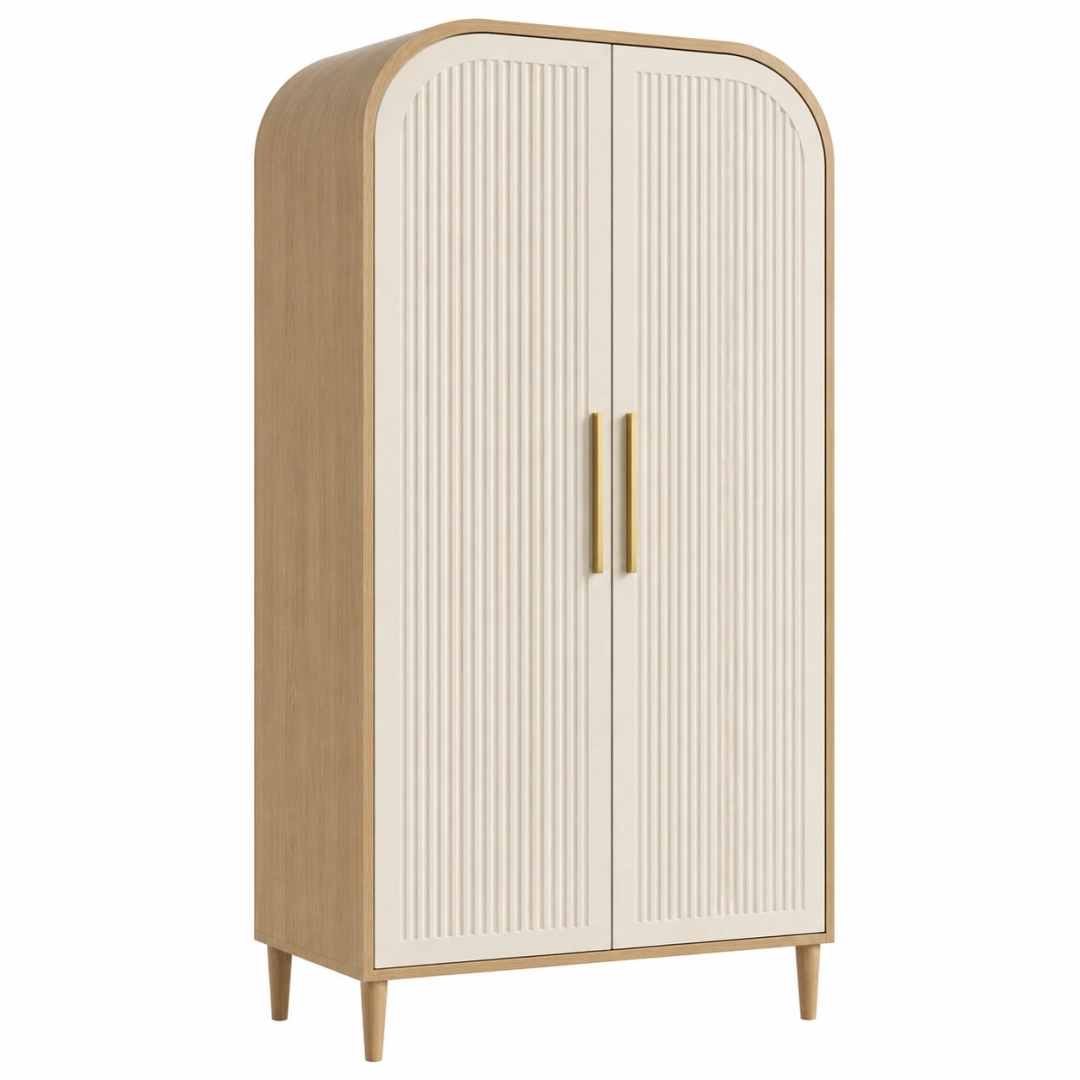 Armario de 2 puertas 90 x 50 x 180 cm en madera natural y blanco con relieve vertical