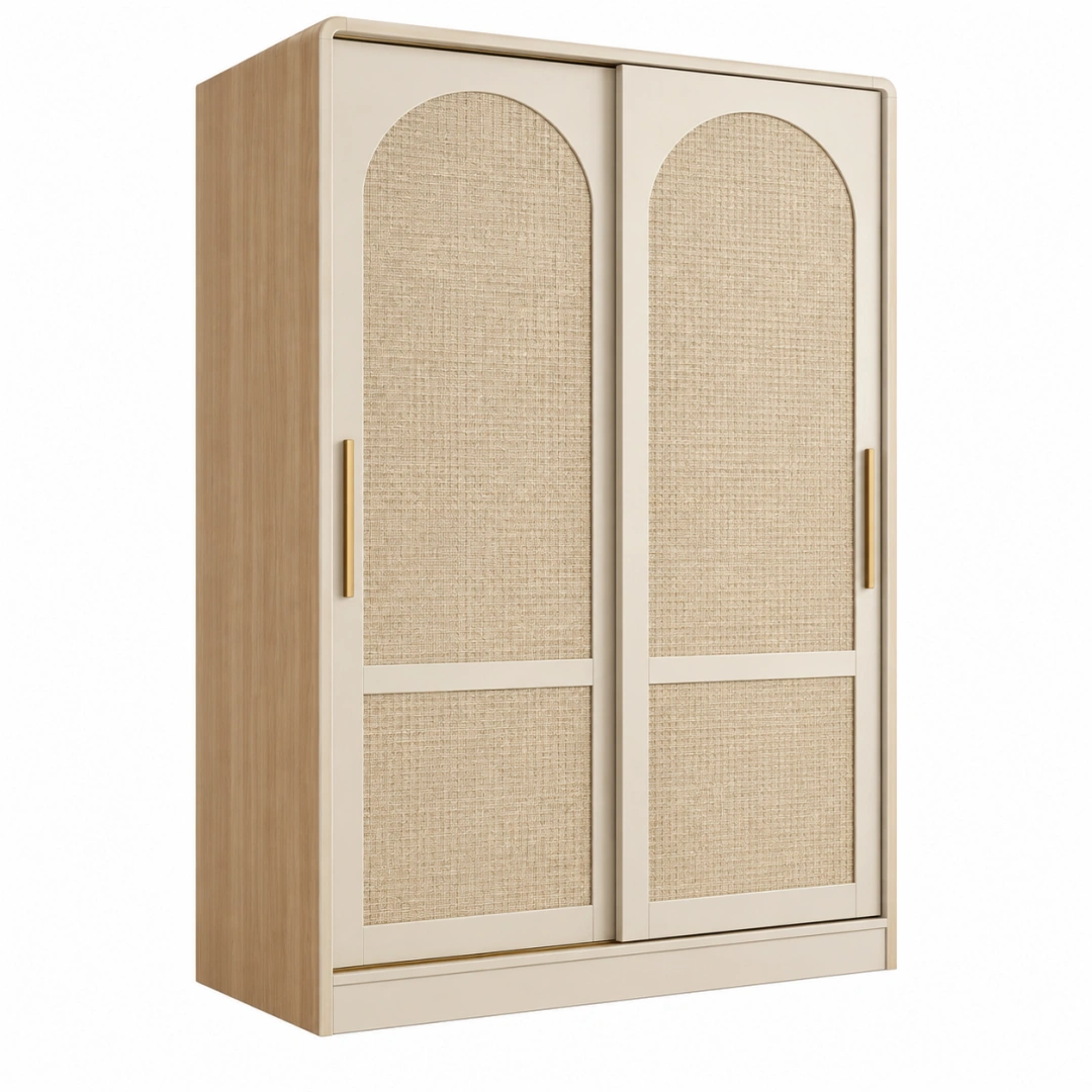 Armario 120 x 60 x 200 cm de madera beige con 2 puertas estilo natural