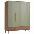 Armario 120 x 55 x 190 cm de madera verde salvia y nogal con 3 puertas 3 cajones estilo moderno