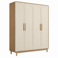 Armario 180 x 55 x 200 cm de madera beige y natural de 4 puertas estilo moderno