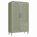 Armario 90 x 45 x 180 cm de madera verde salvia con 2 puertas y cajones estilo contemporáneo