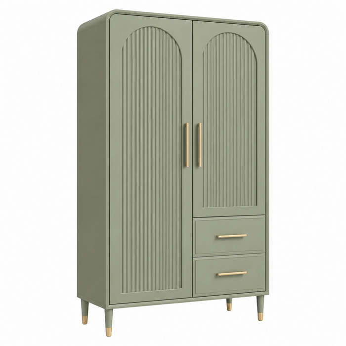 Armario 90 x 45 x 180 cm de madera verde salvia con 2 puertas y cajones estilo contemporáneo