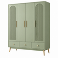 Armario ropero 160 x 55 x 200 cm de madera verde salvia con 4 puertas y 3 cajones estilo moderno