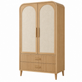 Armario 90 x 45 x 180 cm de madera natural y beige con puertas textiles cajones estilo nórdico