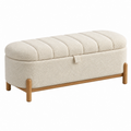 Banco arcón 120 x 45 x 48 cm bouclé crema con patas de madera para recibidor