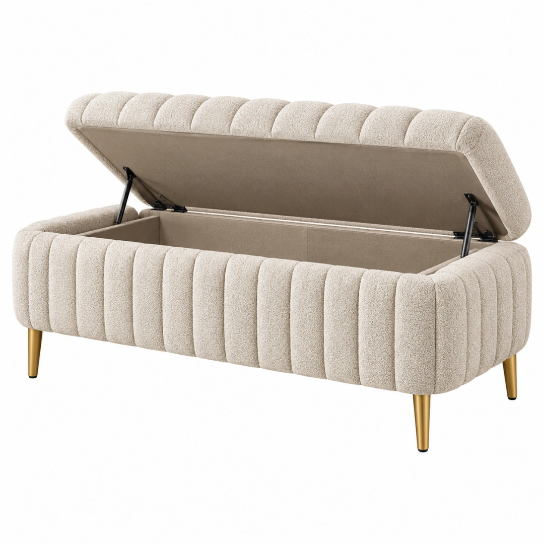 Banco baúl 120 x 45 x 55 cm tapizado beige para almacenaje estilo contemporáneo