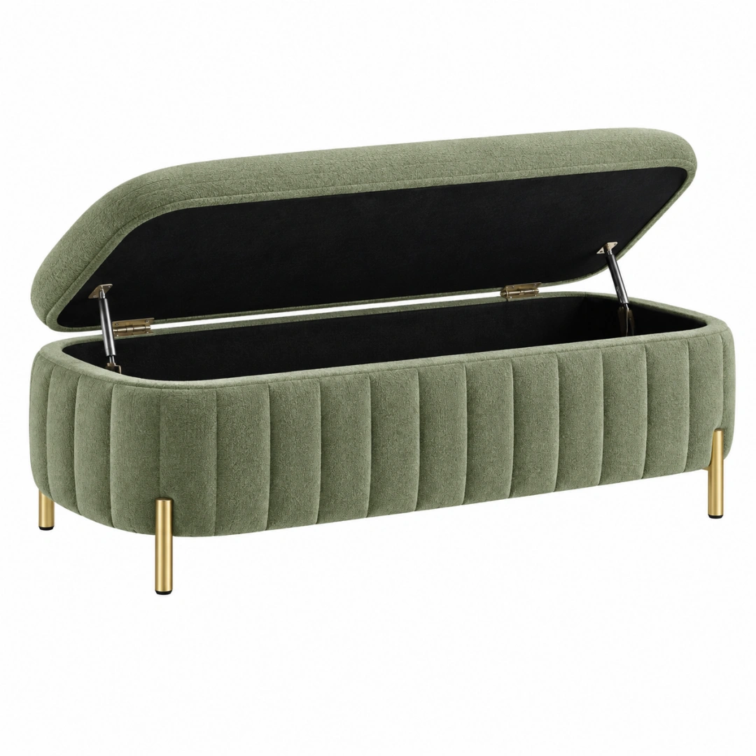 Banco con almacenaje 120 cm de terciopelo verde con patas metálicas - Estilo moderno