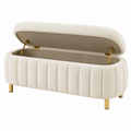 Banco de almacenaje 120 x 45 x 48 cm de tela bouclé crema con patas doradas