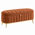 Banqueta con almacenaje 100 x 40 x 45 cm de terciopelo terracota con patas metálicas doradas