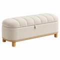 Banco arcón 120 x 45 x 48 cm de bouclé beige y madera natural - Almacenaje de estilo contemporáneo