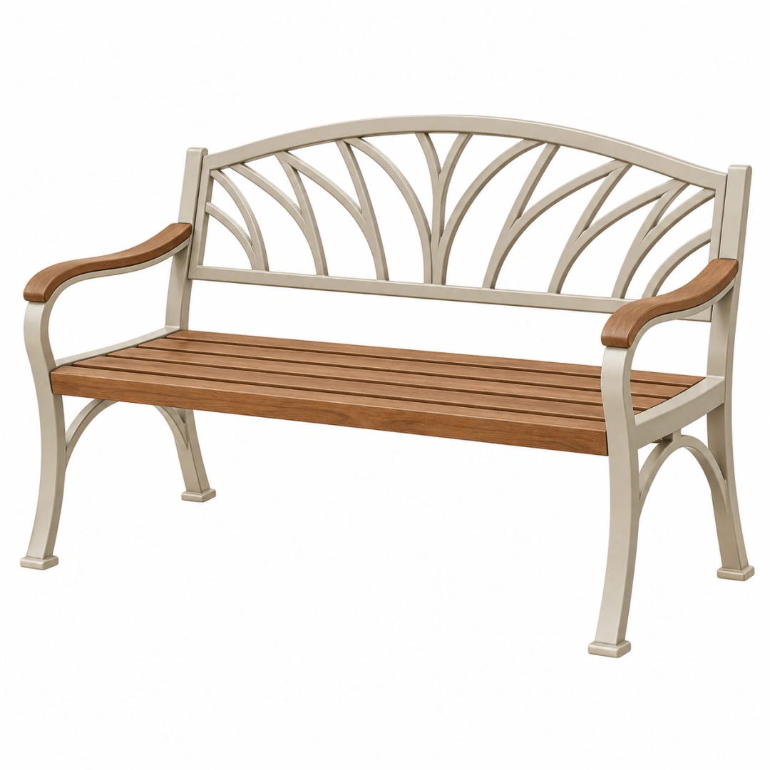 Banco de jardín 120 x 62 x 88 cm de metal y madera beige y marrón con reposabrazos