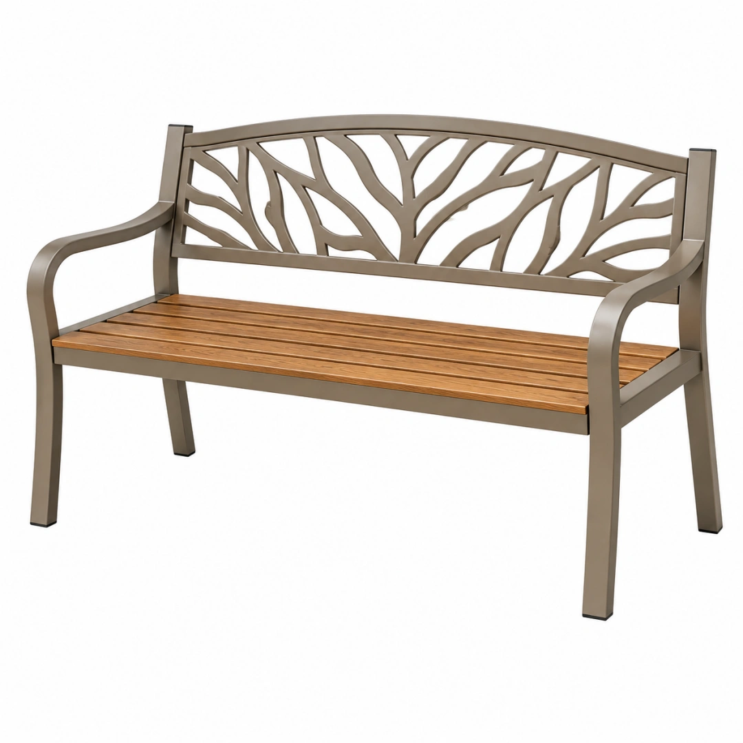 Banco de jardín 120 cm de metal y madera marrón estilo natural