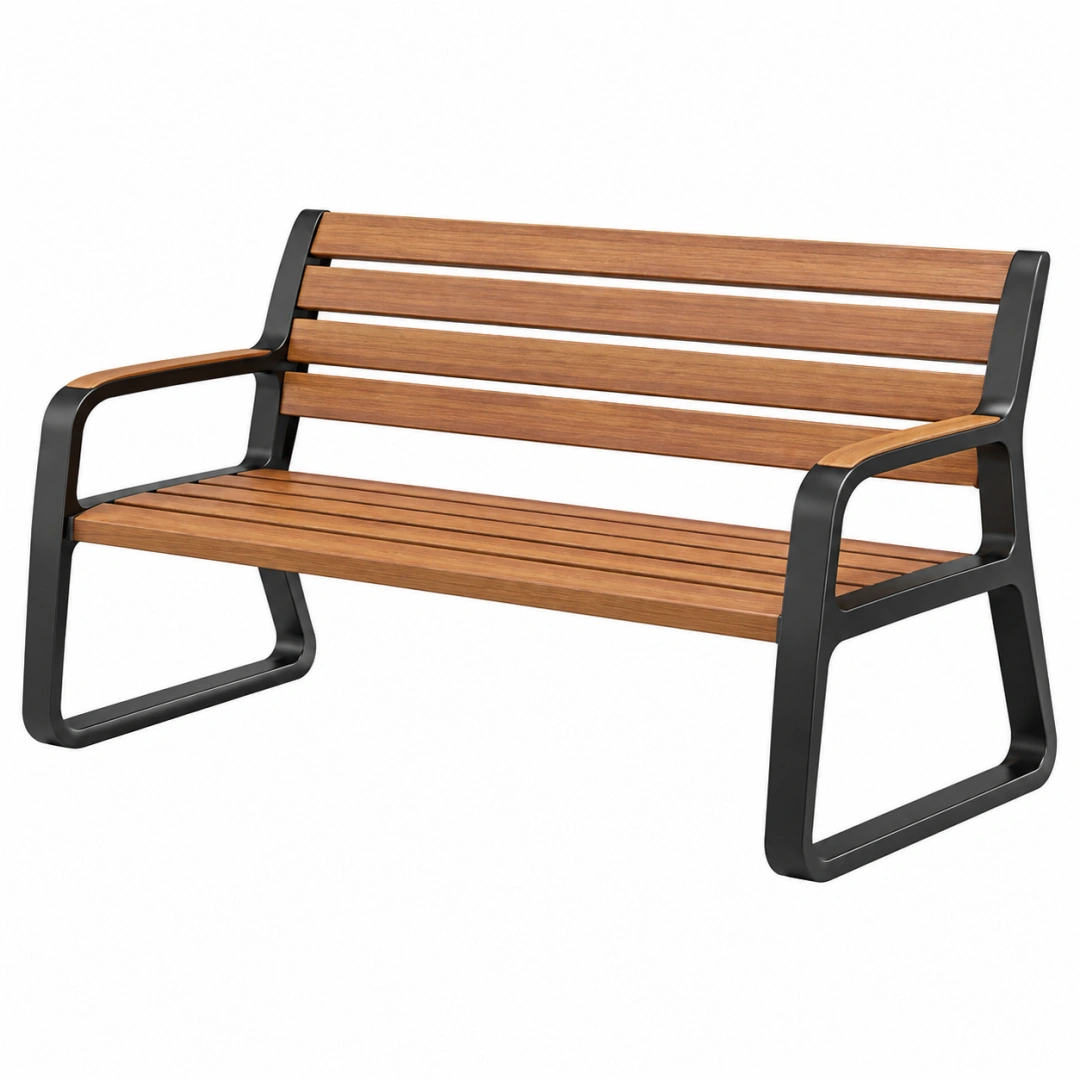 Banco de jardín 120 x 60 x 85 cm de madera y metal marrón negro con respaldo