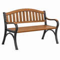 Banco de jardín 150 x 65 x 85 cm de madera y metal marrón negro con respaldo curvo