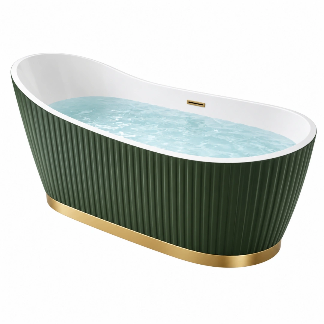 Bañera exenta 170 x 75 x 58 cm de acrílico verde con acabado acanalado contemporáneo