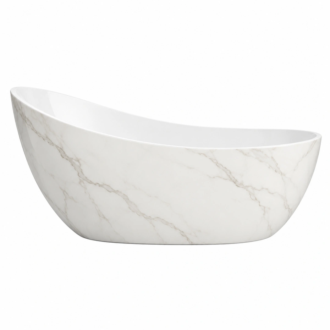 Bañera exenta 170 x 80 x 58 cm de acrílico blanco efecto mármol estilo moderno