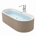 Bañera exenta 170 x 75 cm de acrílico blanco y beige - diseño ovalado acanalado para baño