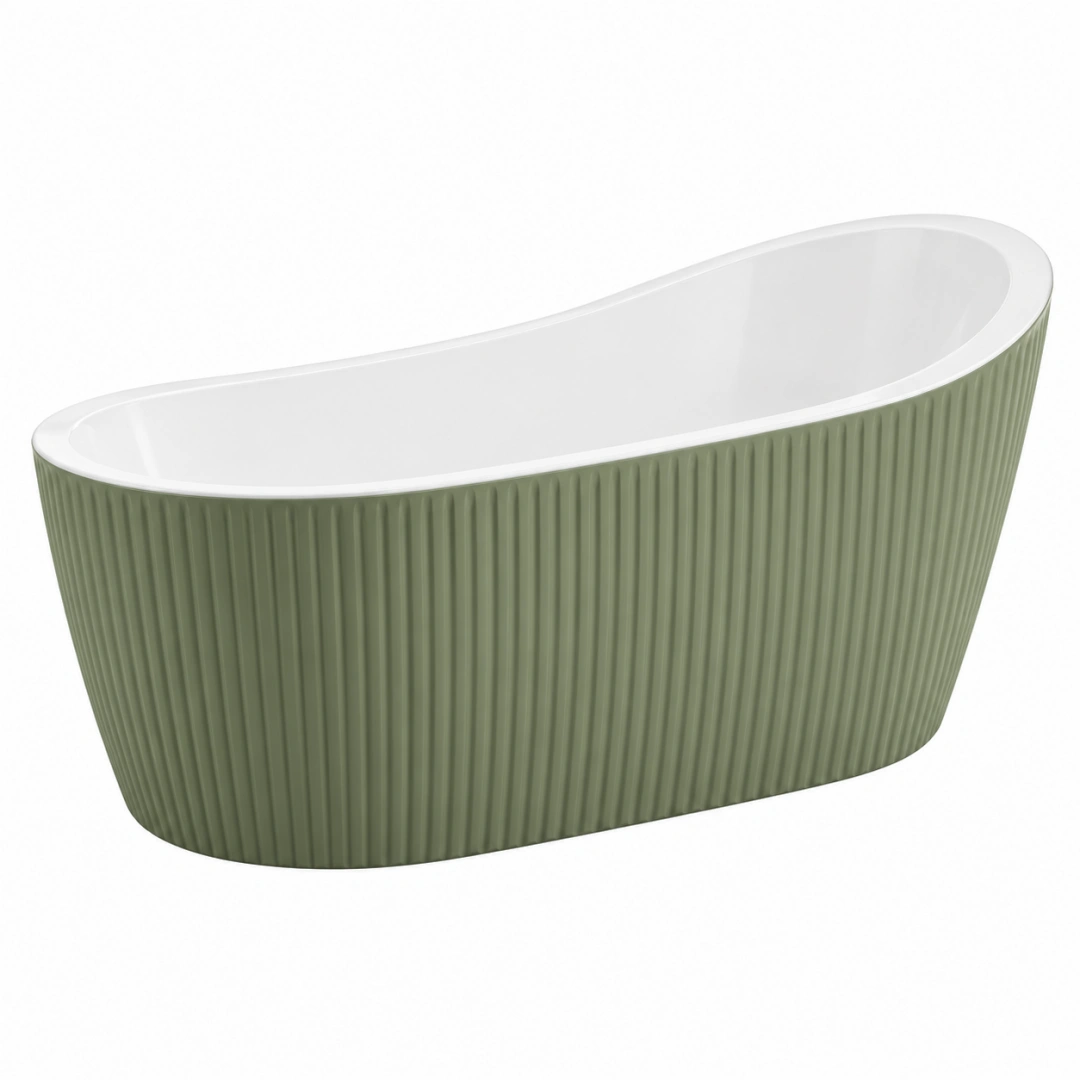 Bañera exenta 170 x 80 x 58 cm de acrílico verde y blanco con textura acanalada para baño contemporáneo