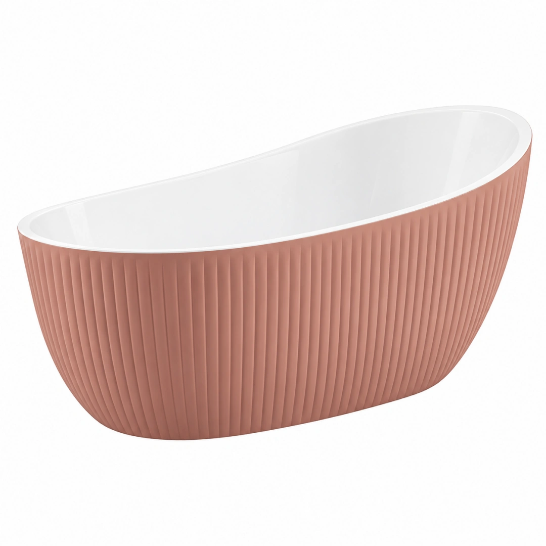 Bañera exenta 170 x 75 x 58 cm de acrílico rosa y blanco - diseño acanalado moderno