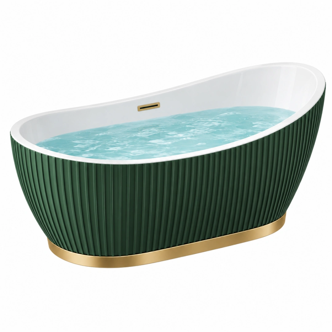 Bañera exenta 170 x 75 x 58 cm de acrílico verde con acabado dorado de estilo contemporáneo